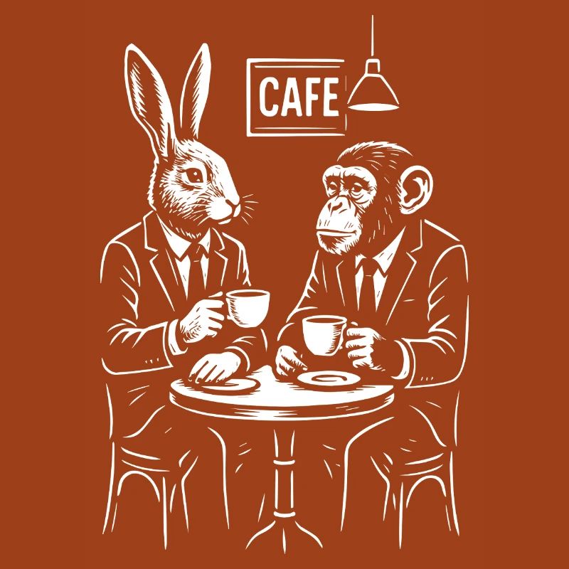 Cafe Rabbit and Monkey Portrait