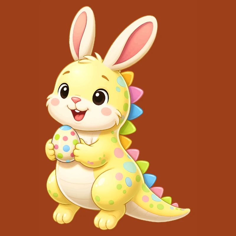 Cute dino Easter bunny with colorful easter egg