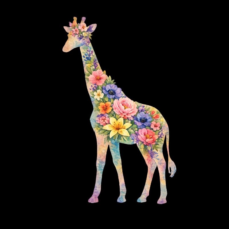 Giraffe Silhouette Flowers