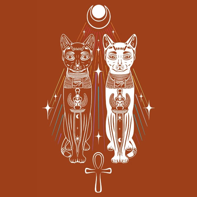 Deux Chats Bastet Dualité Ankh Chat Déesse