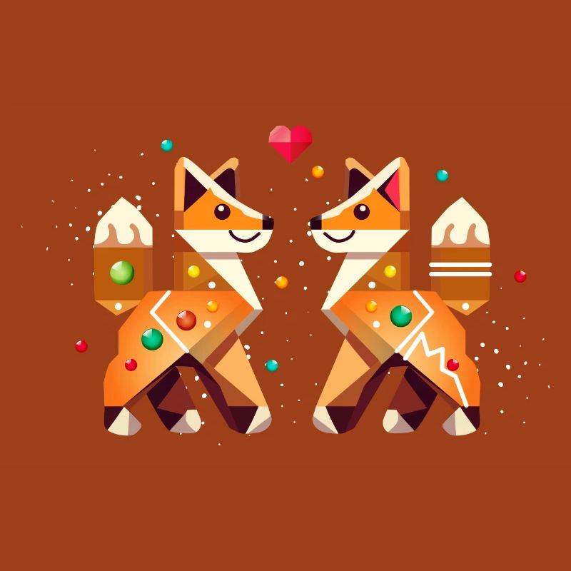 Two foxes in gingerbread style as a Christmas motif
