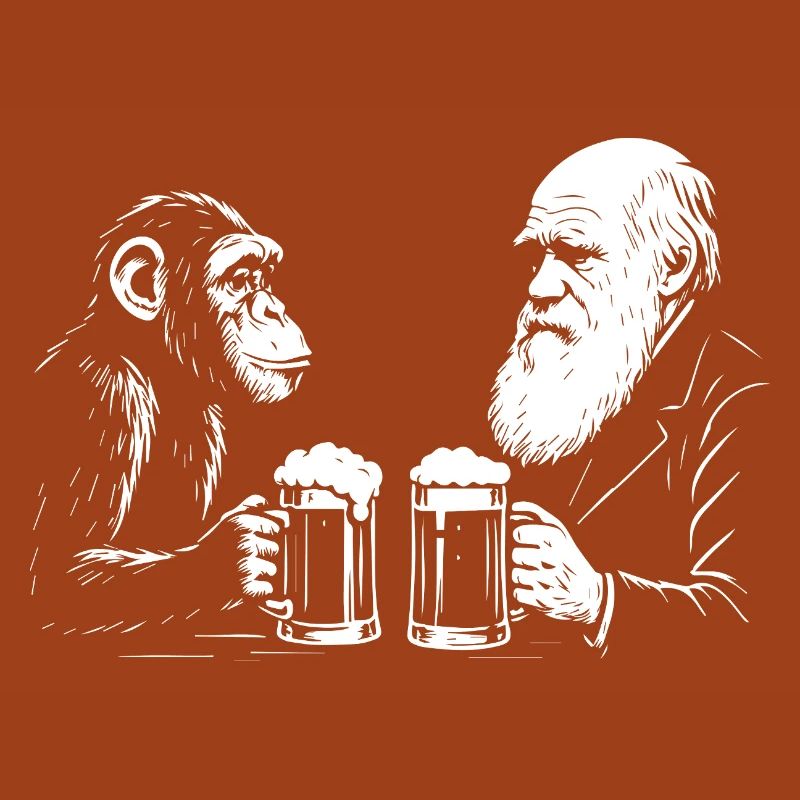 Charles Darwin boit de la bière avec un singe
