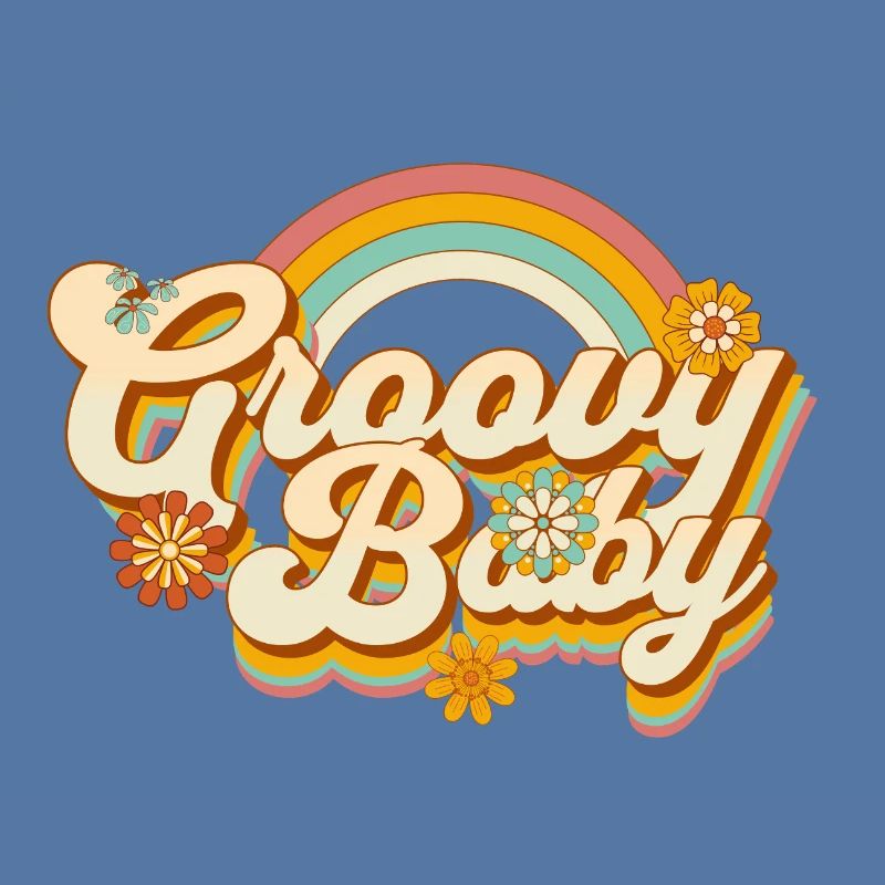 Retro Blumen-Design mit Regenbogen