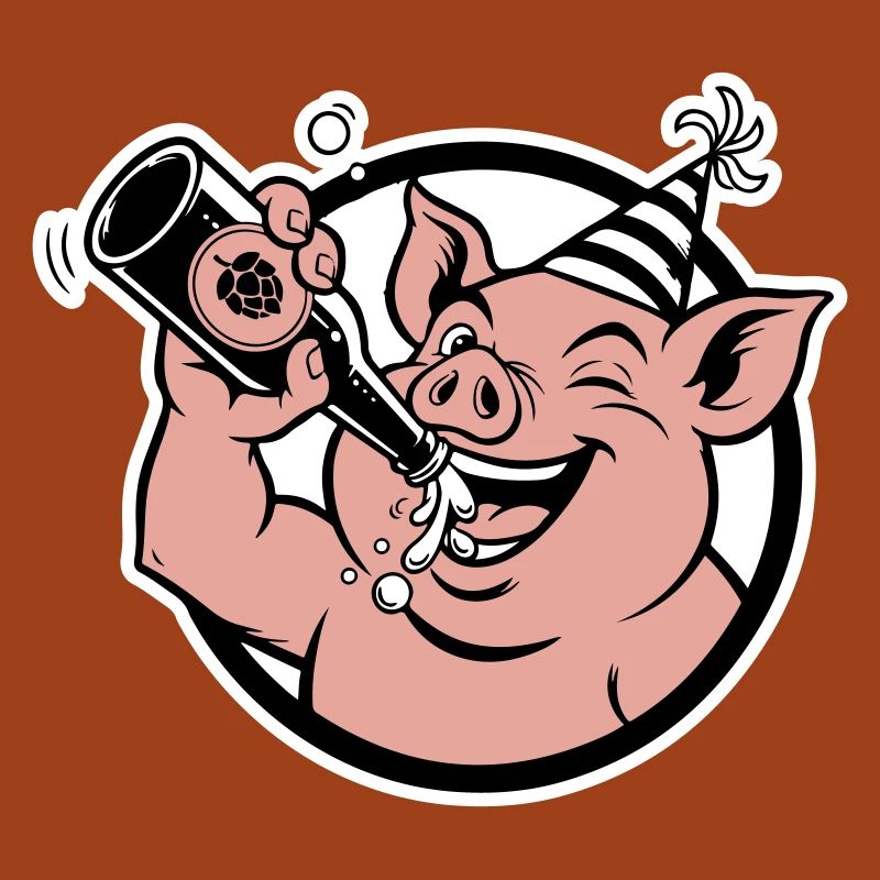 Cochon avec bouteille de célébration