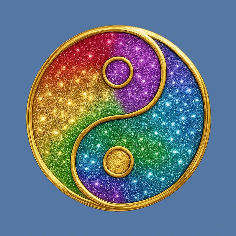 Regenbogen-Yin-Yang mit funkelnden Sternen