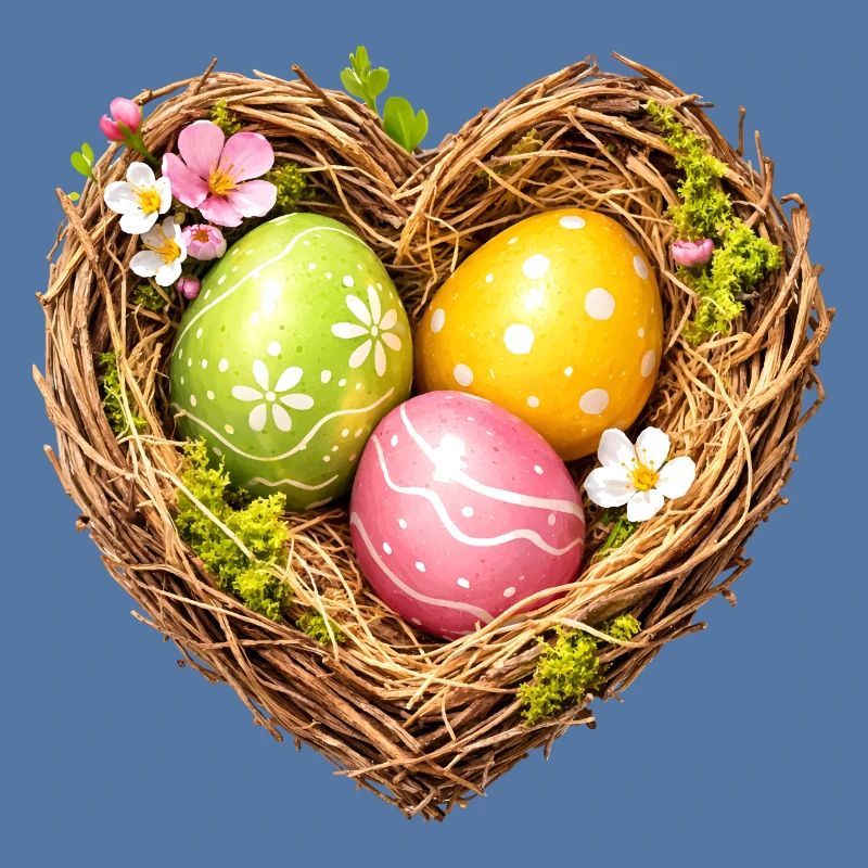 Heart-shaped Easter basket with eggs