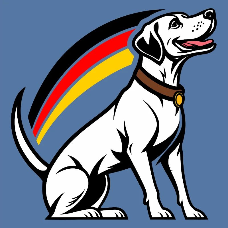 Hund mit Regenbogen im Comic-Stil