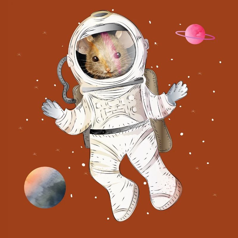 Souris des astronautes dans l’espace avec des planètes