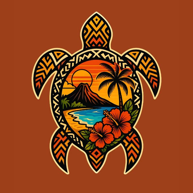 Tropical Sunset Turtle Design