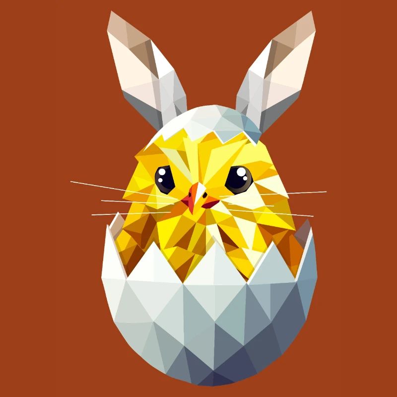 Geometric Easter chick in egg with bunny ears