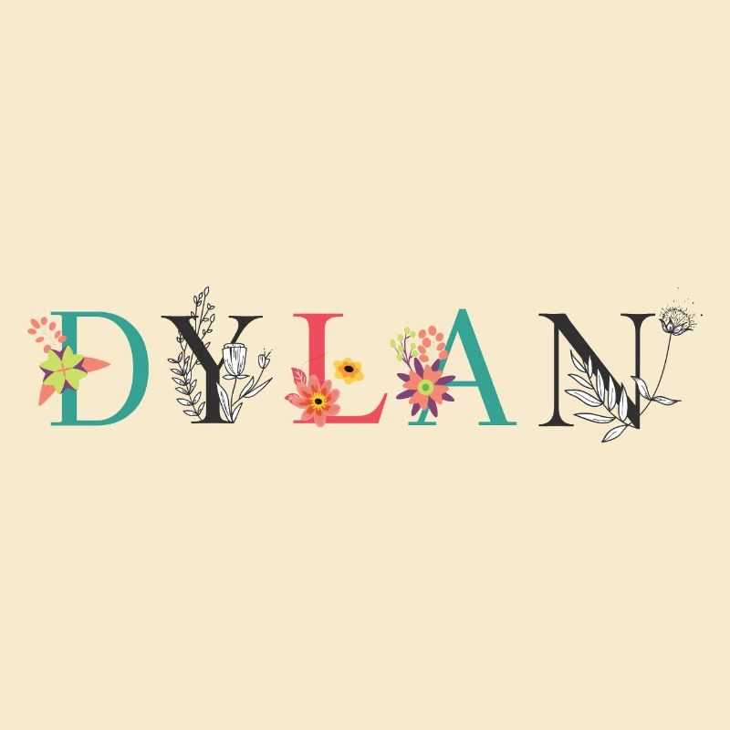 DYLAN Name Art With Flowers Embroidered
