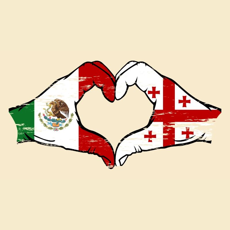 Mexico Georgia Flag Hands Heart Shape Used