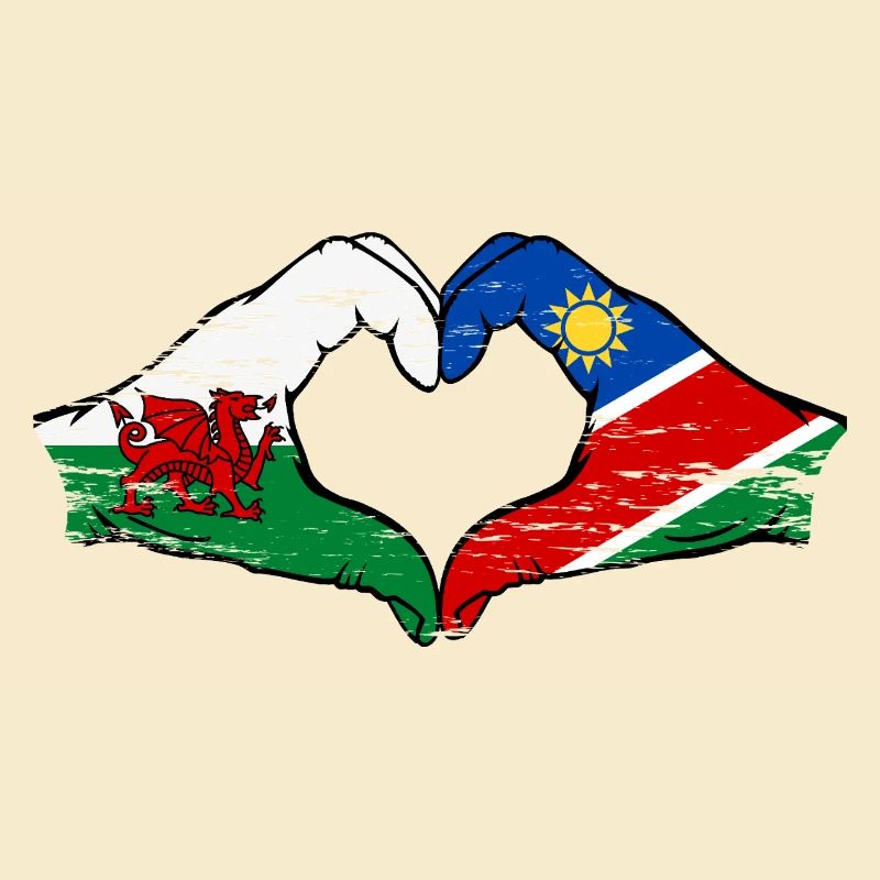 Wales Namibia Flag Hands Heart Shape used