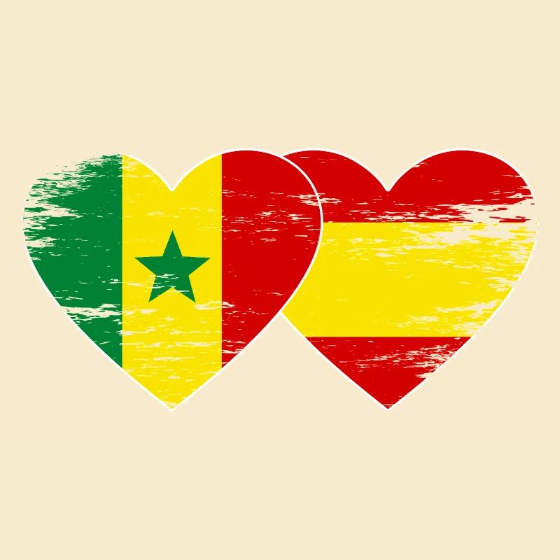 Espagne Sénégal Drapeau Coeur utilisé