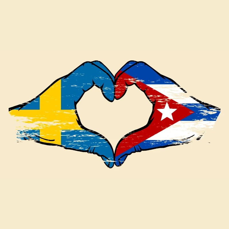 Drapeau Suède-Cuba Mains en forme de cœur utilisées