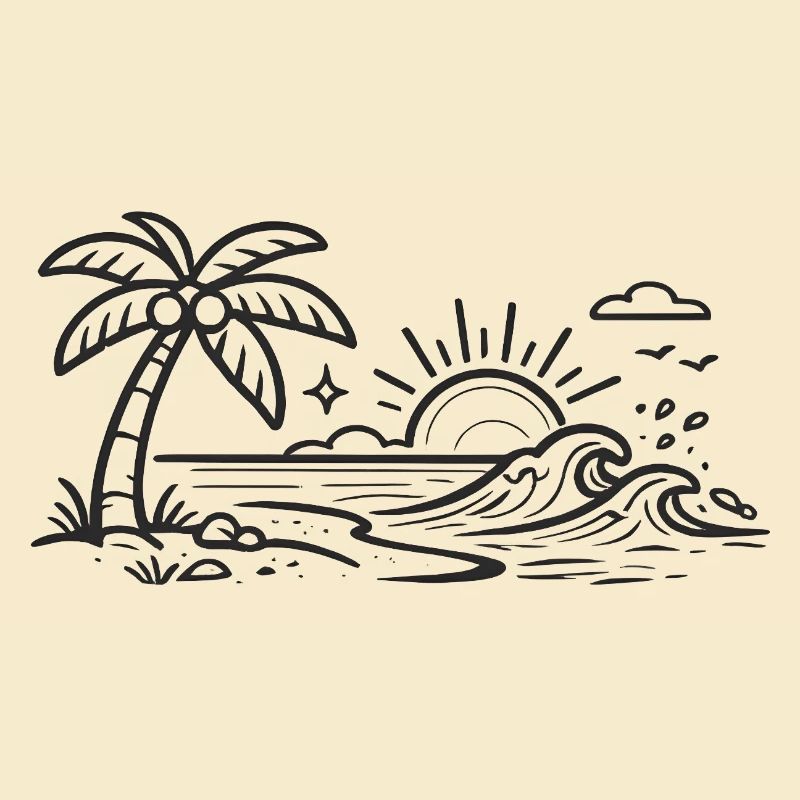 Art en lignes de vagues de palmier tropicales