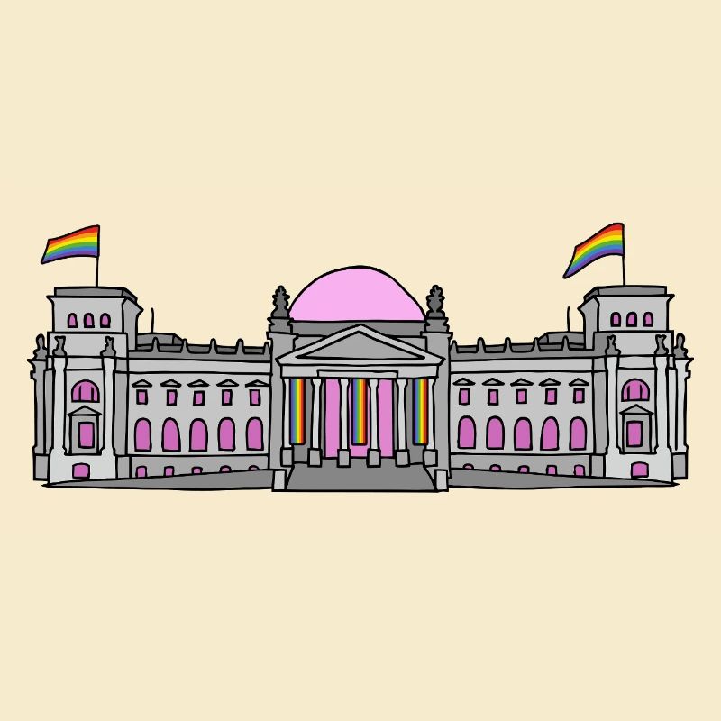 Der Bundestag in Berlin mit Regenbogenfahnen