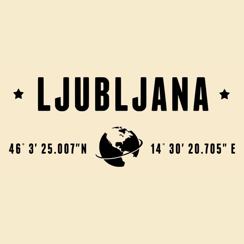 Ljubljana GPS Coordinates Globe Modern Typography