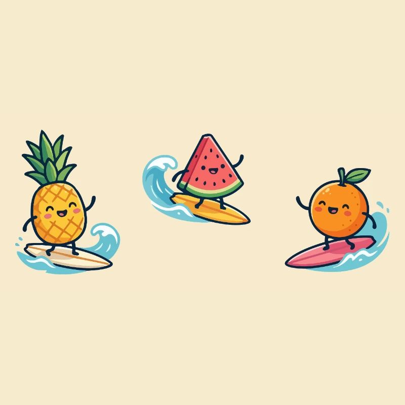 Ananas, Pastèque, Orange, Fruits, Surfer, Bath Fun