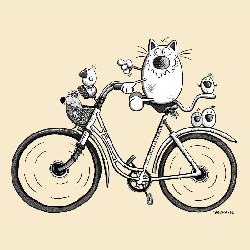 The cat is biking