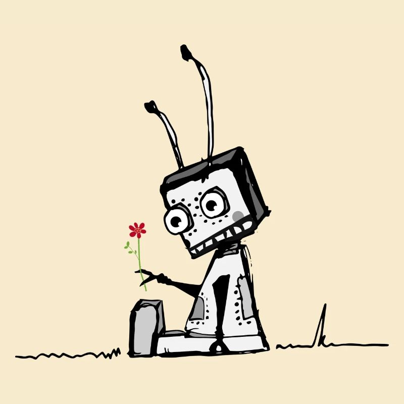 A robot with a flower