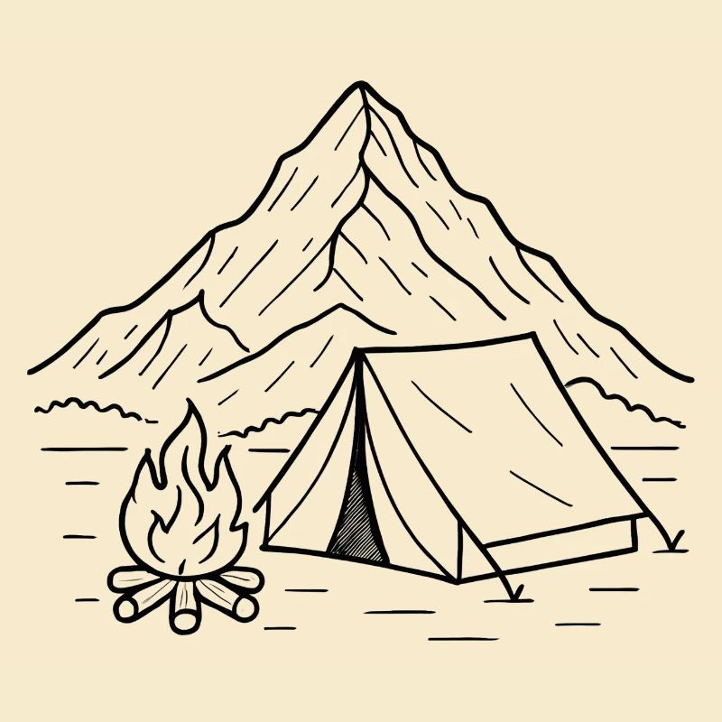 Mountain camping night silhouette