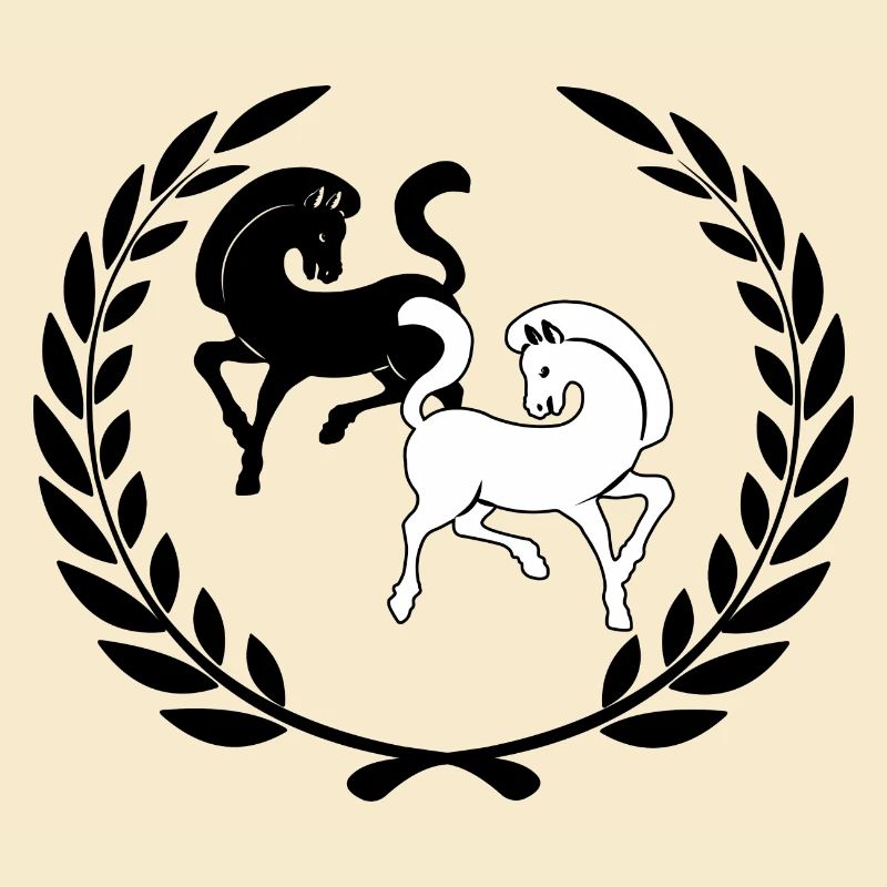 Laurel wreath with two horses