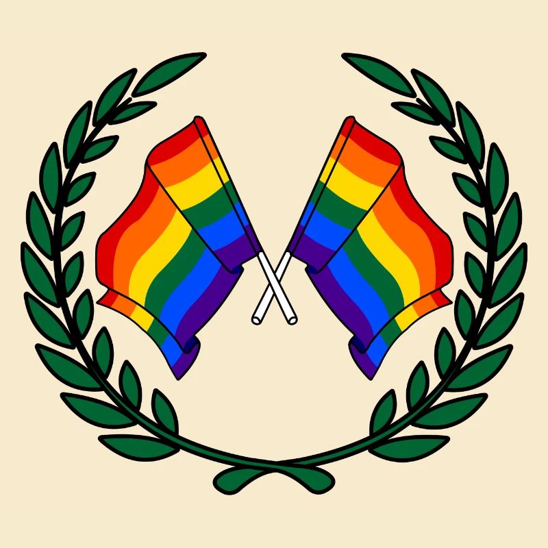 Fahnen Regenbogen im Lorbeerkranz