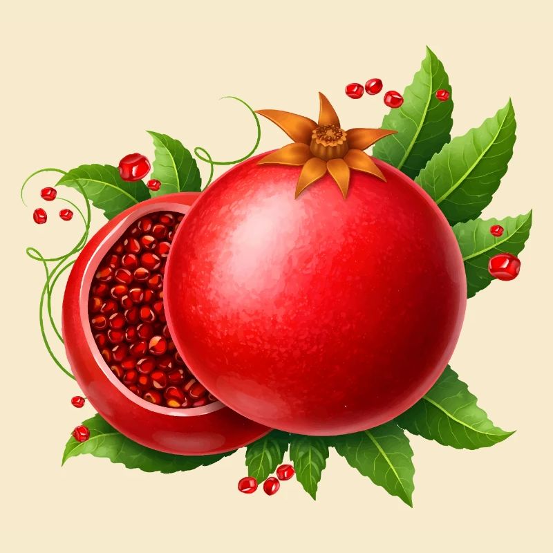 Pomegranate with leaves