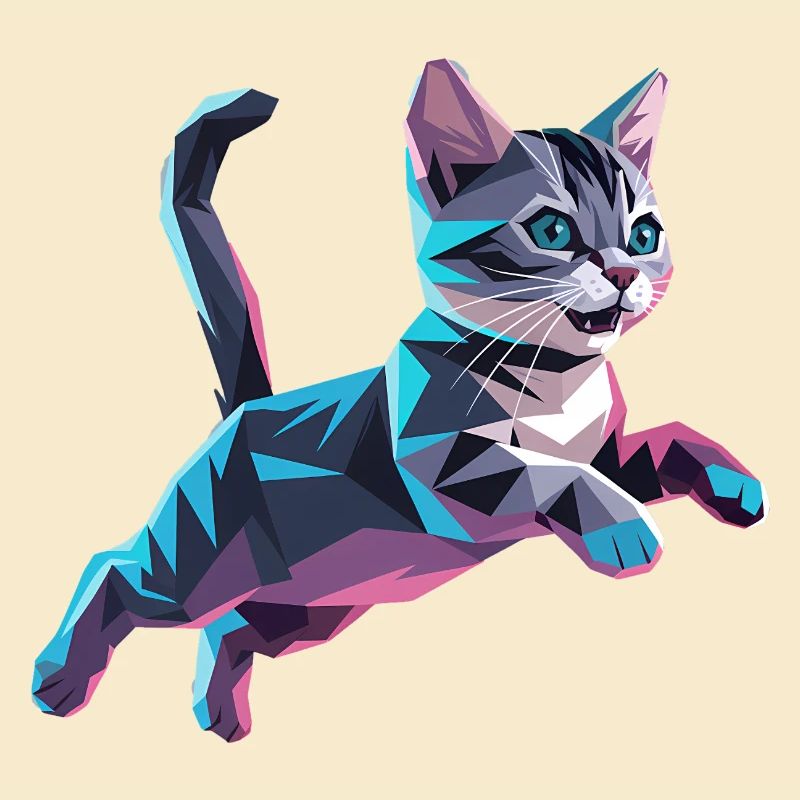Kätzchen - Cooles Low-Poly-Logo