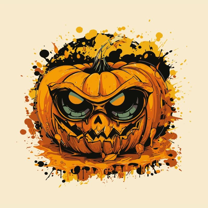 Visage de citrouille sinistre dans le style d’éclaboussures de couleur