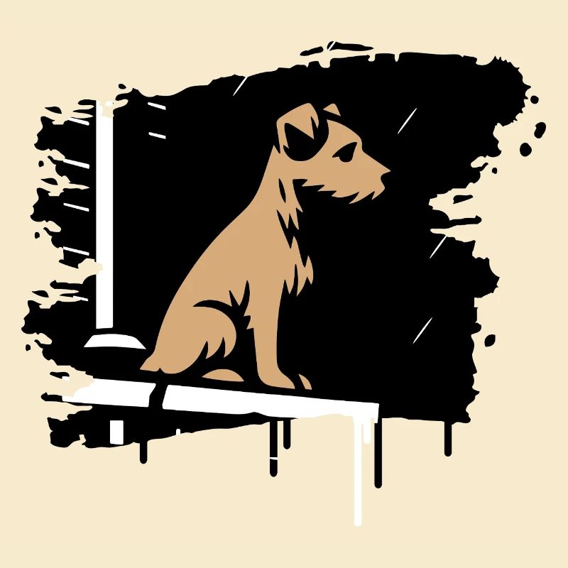Hund im Regen auf Dach im stilisierten Comic Stil