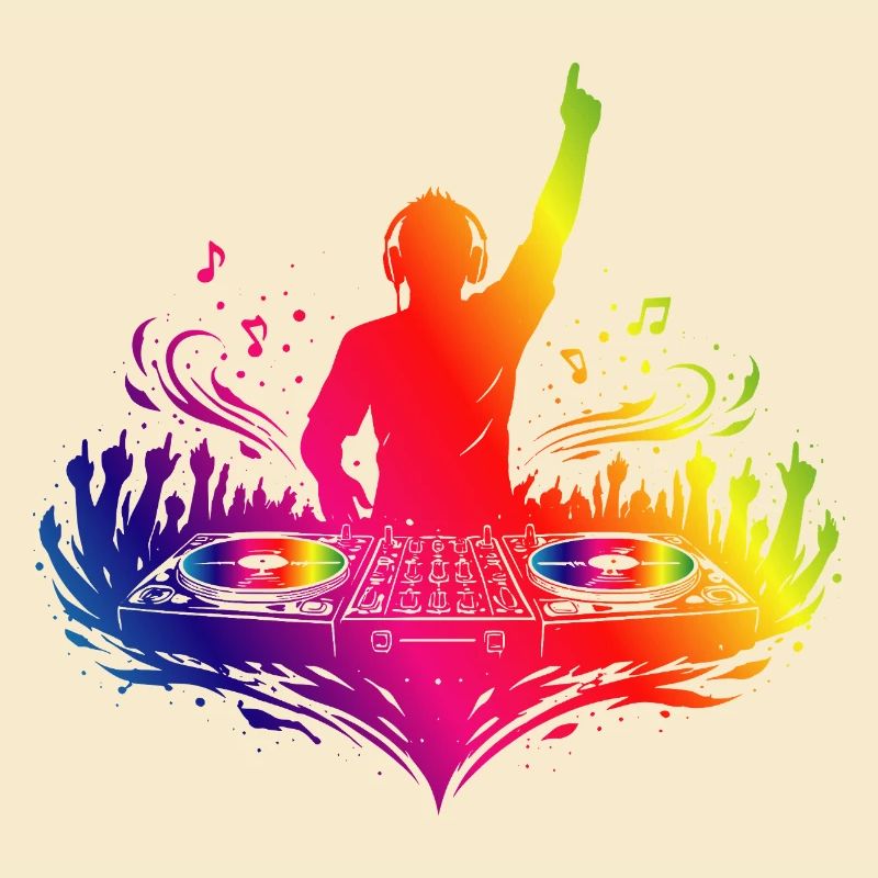 Bunter DJ mit Turntables und Beats
