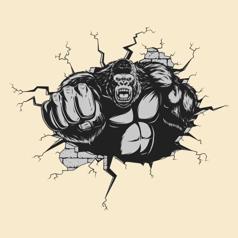 Gorille Percée Mur Noir Blanc