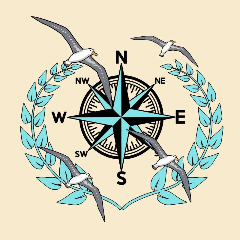 Kompass Windrose Möwen Nautik Maritim Seefahrt