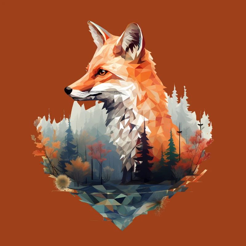 Geometric fox with forest in triangle look