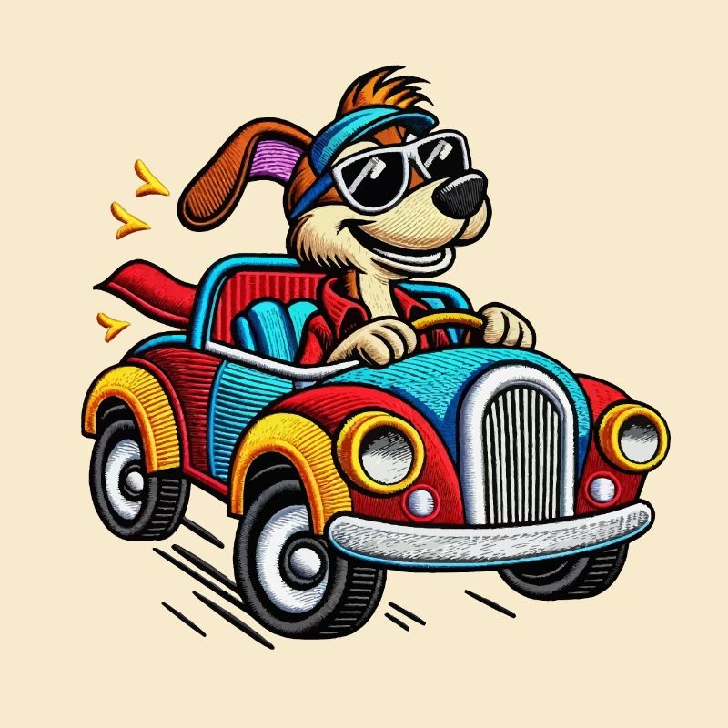 Chiot Rapide en Voiture Colorée Tee
