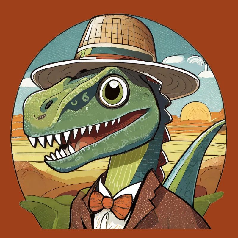 funny dinosaur with hat in comic style