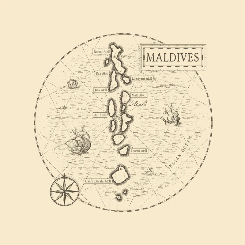 Maldives Vintage Wall Map