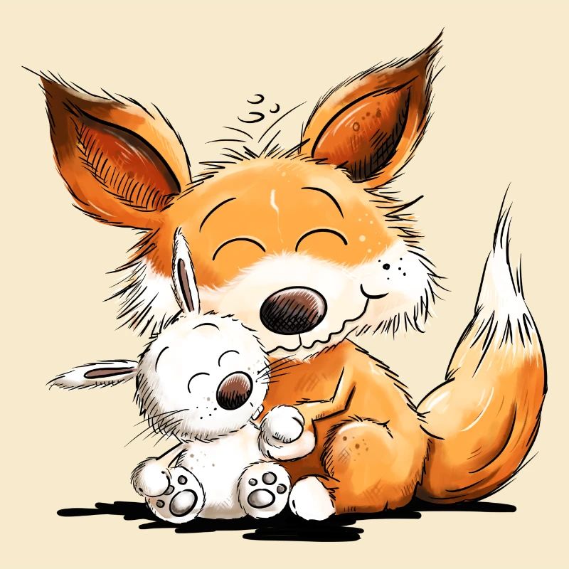 Fuchs Mit Hase Freundschaft Team Wildtier