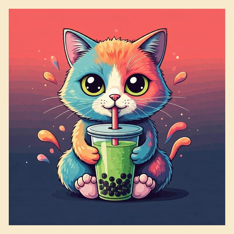 Niedliche Katze mit Bubble Tea