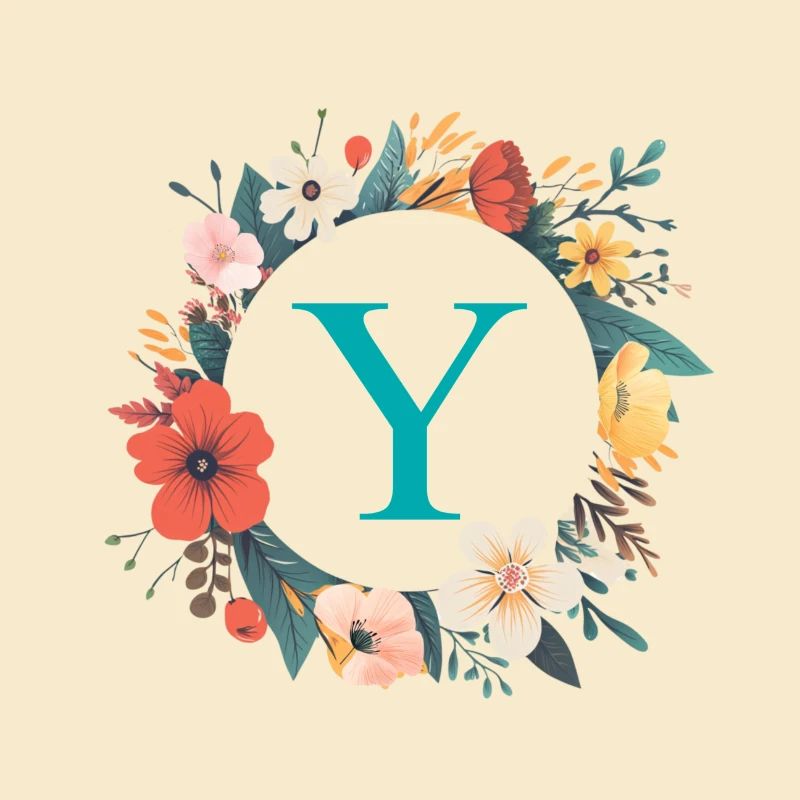 Y Monogramm, Blumen-Kranz, personalisierbar