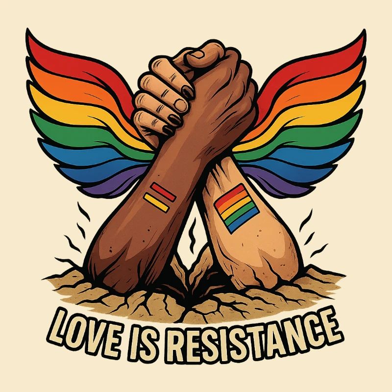 Unity in Pride Handclasp with Rainbow Wings