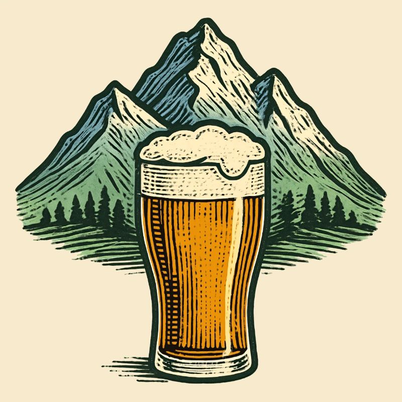Bierglas mit Bergsilhouette