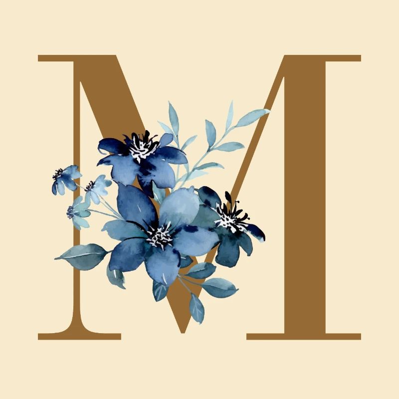 Monogram M with Blue Blossoms