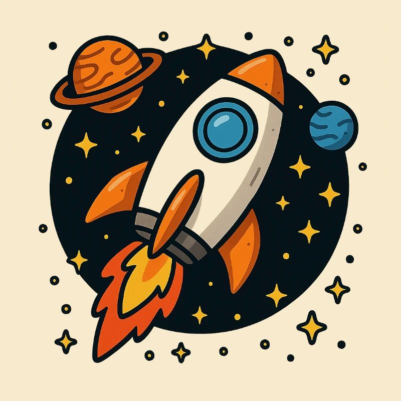 Fusée spatiale rétro en orbite stellaire