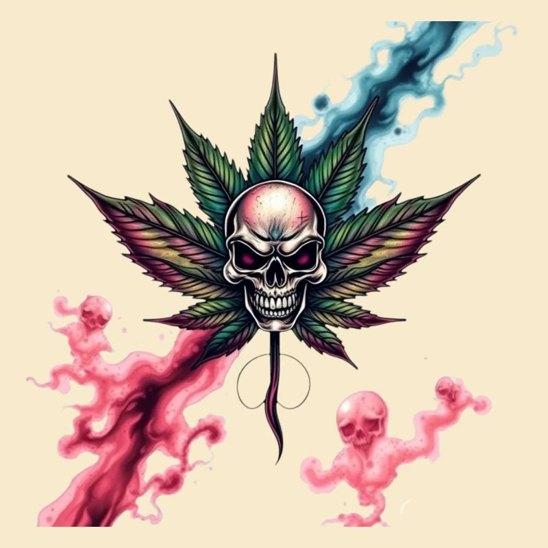 Crâne avec feuille de cannabis colorée