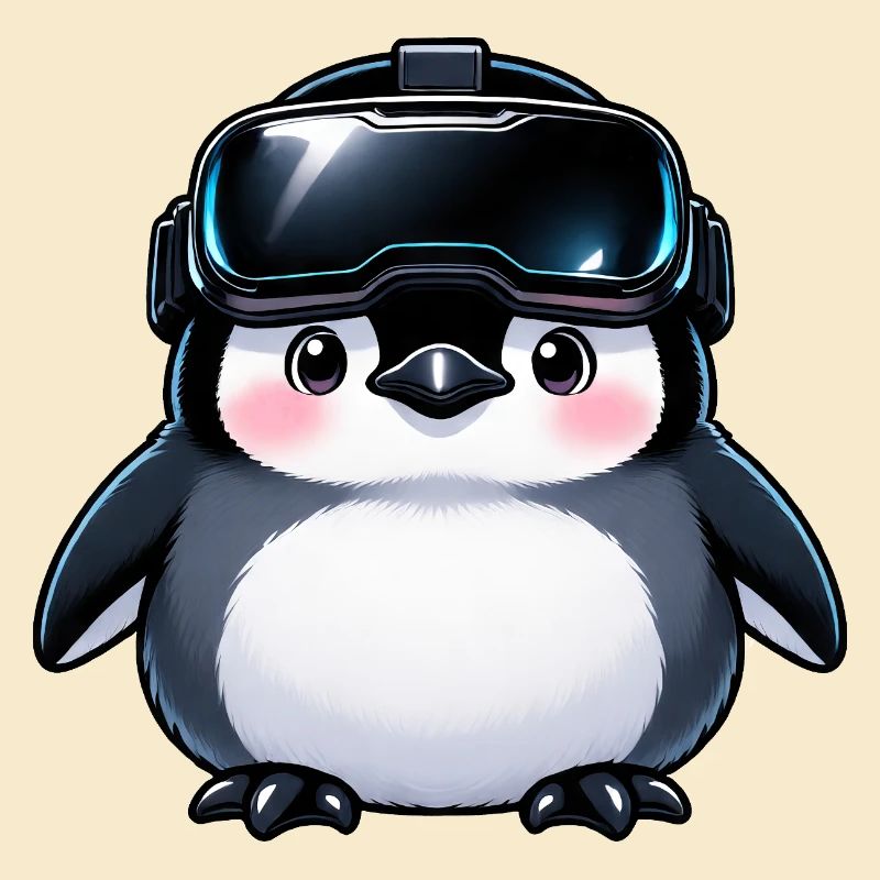 VR-Pinguin mit Headset