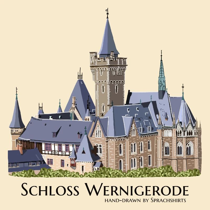 Château de Wernigerode dans les montagnes du Harz, dessin à la main