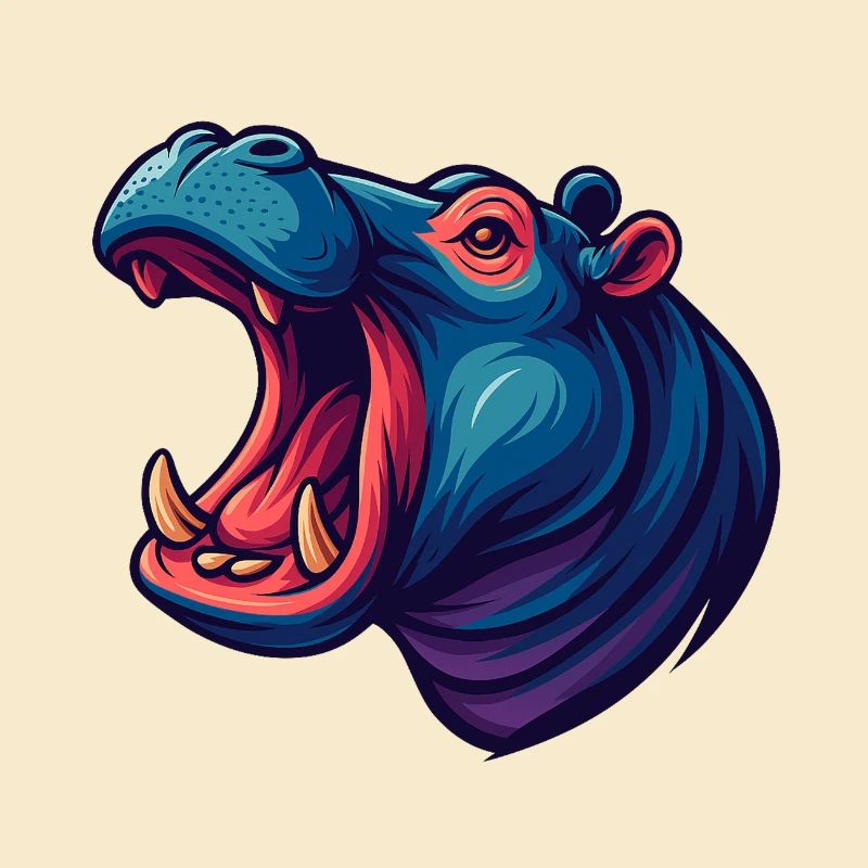 Neon hippo with an open muzzle